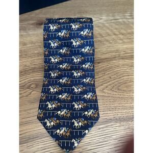 Brooks Brothers Makers 100% Silk Derby Equestrian Navy Neck Tie